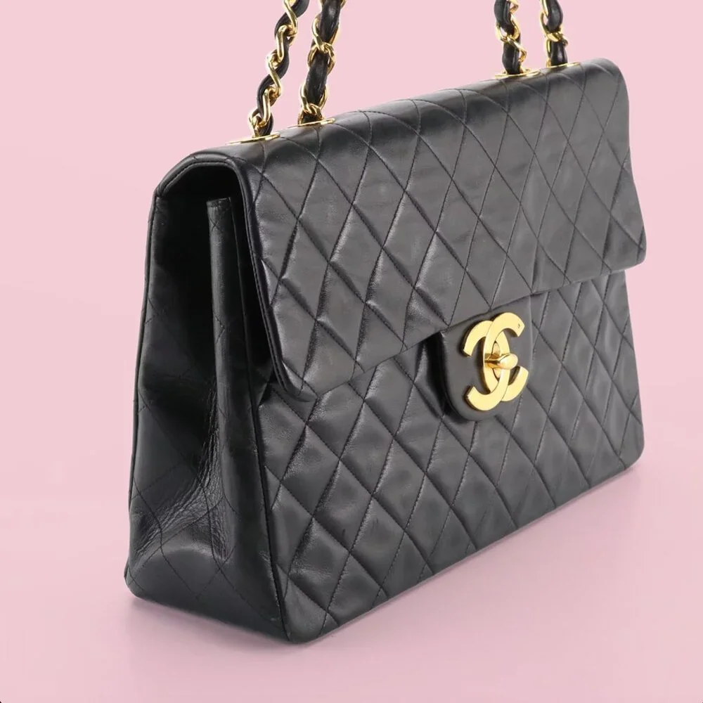 Chanel Black Vintage Classic Jumbo XL Maxi Flap Shoulder Bag